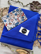 Royal Blue Handloom Cotton Saree With Kalmkari Print Blouse